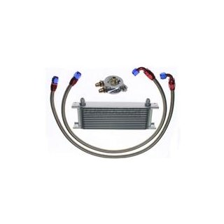 Ölkühler Kit - 13 Reihen + Adapter 3/4"-16 UNF mit Thermostat + 1m AN8 Edelstahl-Leitungen