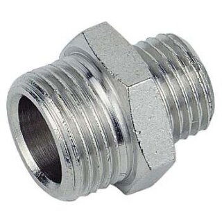 Doppelnippel reduziert - 1/4" - G1/8" - Messing vernickelt